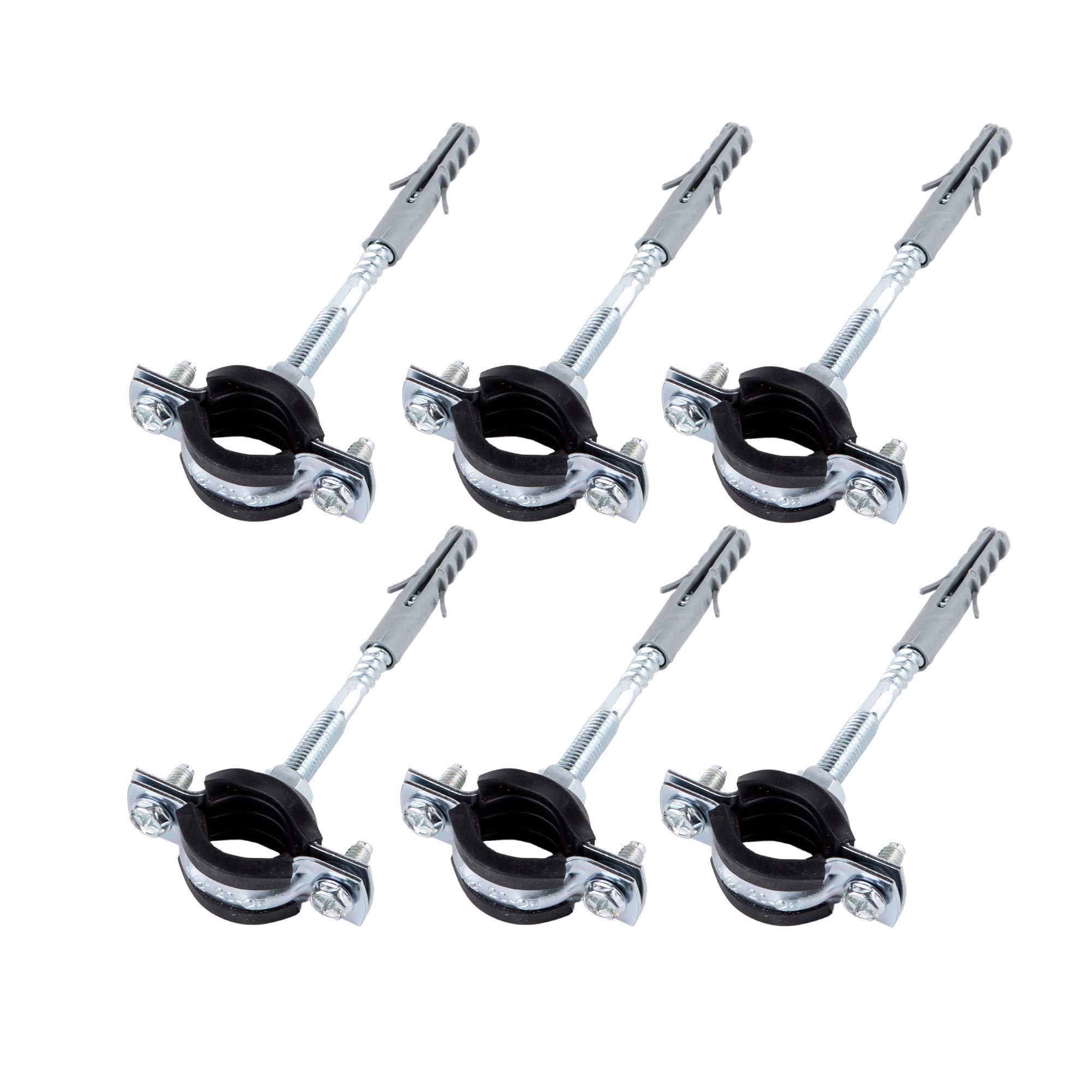 (Pack of 6 pcs) Anti Vibration Single Metal Pipe Brackets Clips Clamps Rubber Lined for Ø 20-25 mm Pipes (6)