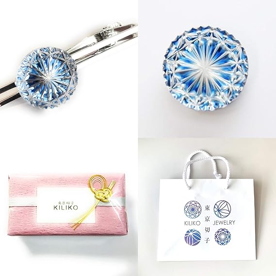 Amazon Co Jp 結婚祝い 男女ペアセット 東京切子 タイピン 帯留め 菊 青 服 ファッション小物