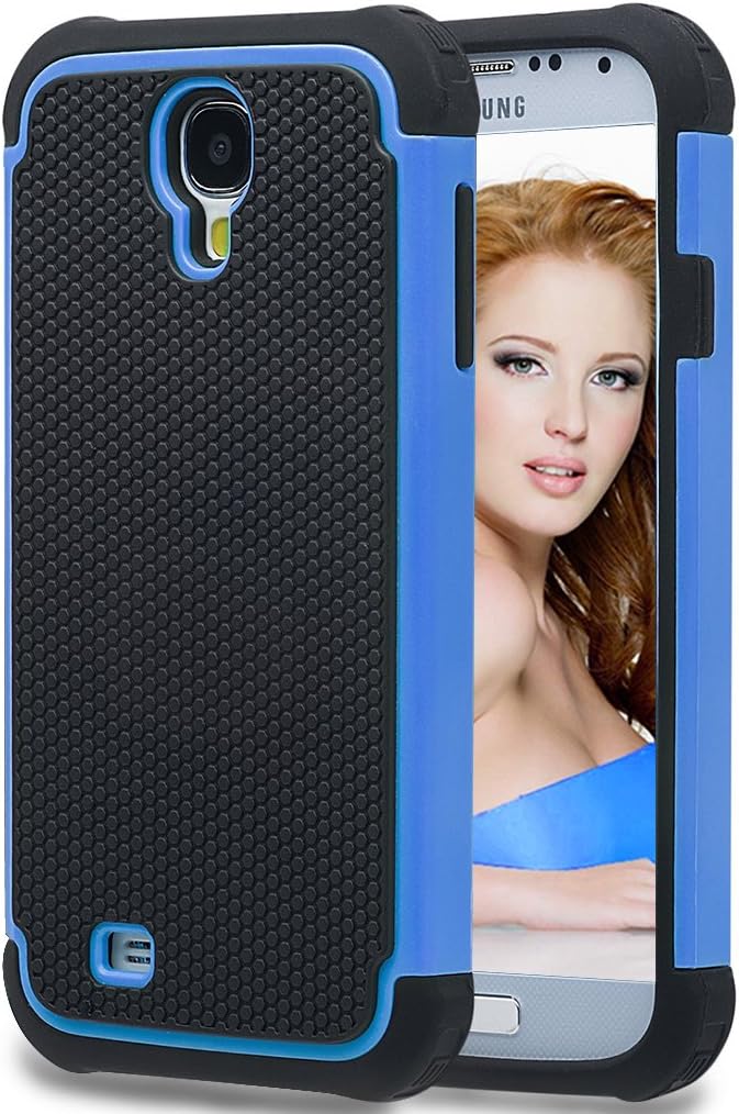 Galaxy S4 Case,MANDYCOWRY Solid Shockproof Dual Layer Protection Defender Hard Slim Case Cover for Samsung Galaxy S4(Black/Blue)