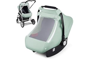 Muslin Car Seat Cover for Babies, Elstey Infant Carseat Canopy with Breathable Peep Window, Kick-Proof Baby Car Seat Covers for Boys Girls, Lightweight Newborn Carrier Cover Fit Summer