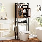 Giantex Over The Toilet Storage Cabinet, 5-Tier Freestanding Space Saver w/Metal Stand, Mesh Grid Doors, Toilet Paper Holder & Hook, Over Toilet Bathroom Organizer for Laundry Room (Rustic Brown)