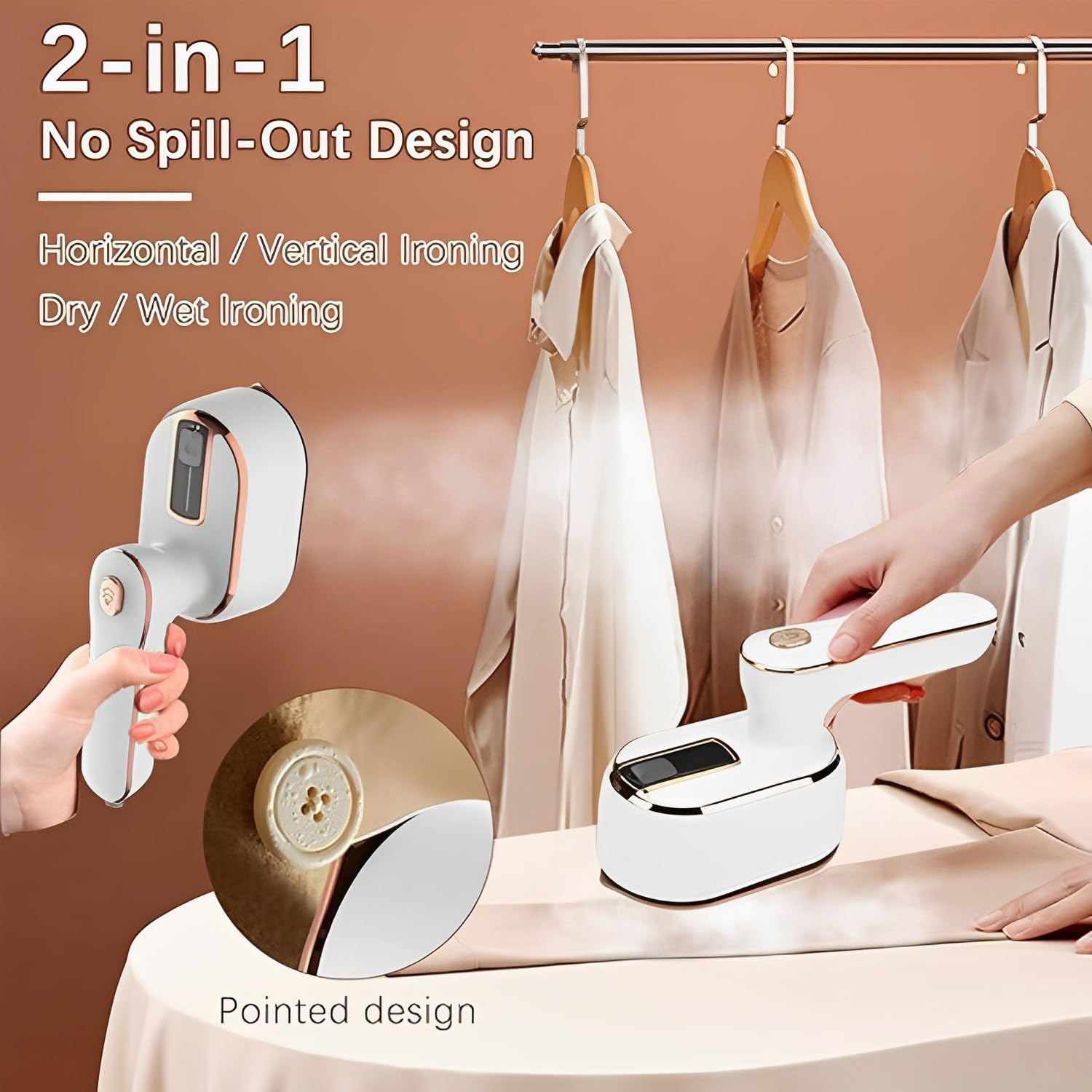 Iron Steamer for Clothes Travel Garment Steamer 1000W 5S Fast Heat-up Mini Steamers Portable Handheld Iron 180° Foldable Small Iron for Travel Dry Wet White