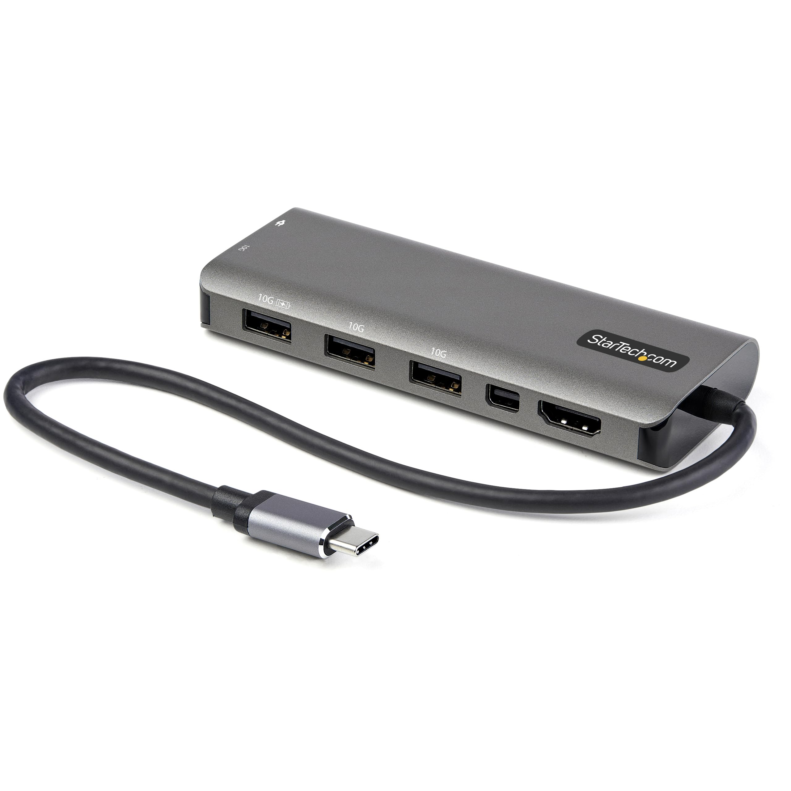 StarTech.com USB C Multiport Adapter - USB-C to HDMI or Mini DisplayPort 4K 60Hz, 100W Power Delivery Pass-Through, 4-Port 10Gbps USB Hub - USB Type-C Mini Dock - w/ 12" Attached Cable (DKT31CMDPHPD)