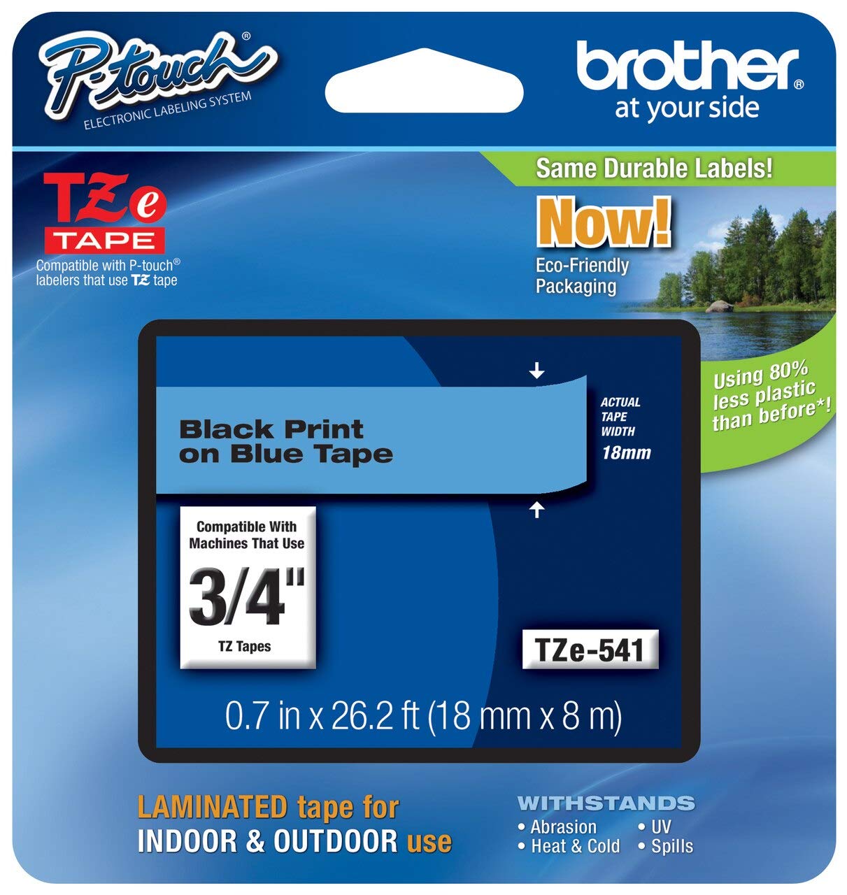 Brother TZe-541 Labelling Tape Cassette, 18 mm (W) x 8 m (L), Laminated, Brother Genuine Supplies - Black on Blue