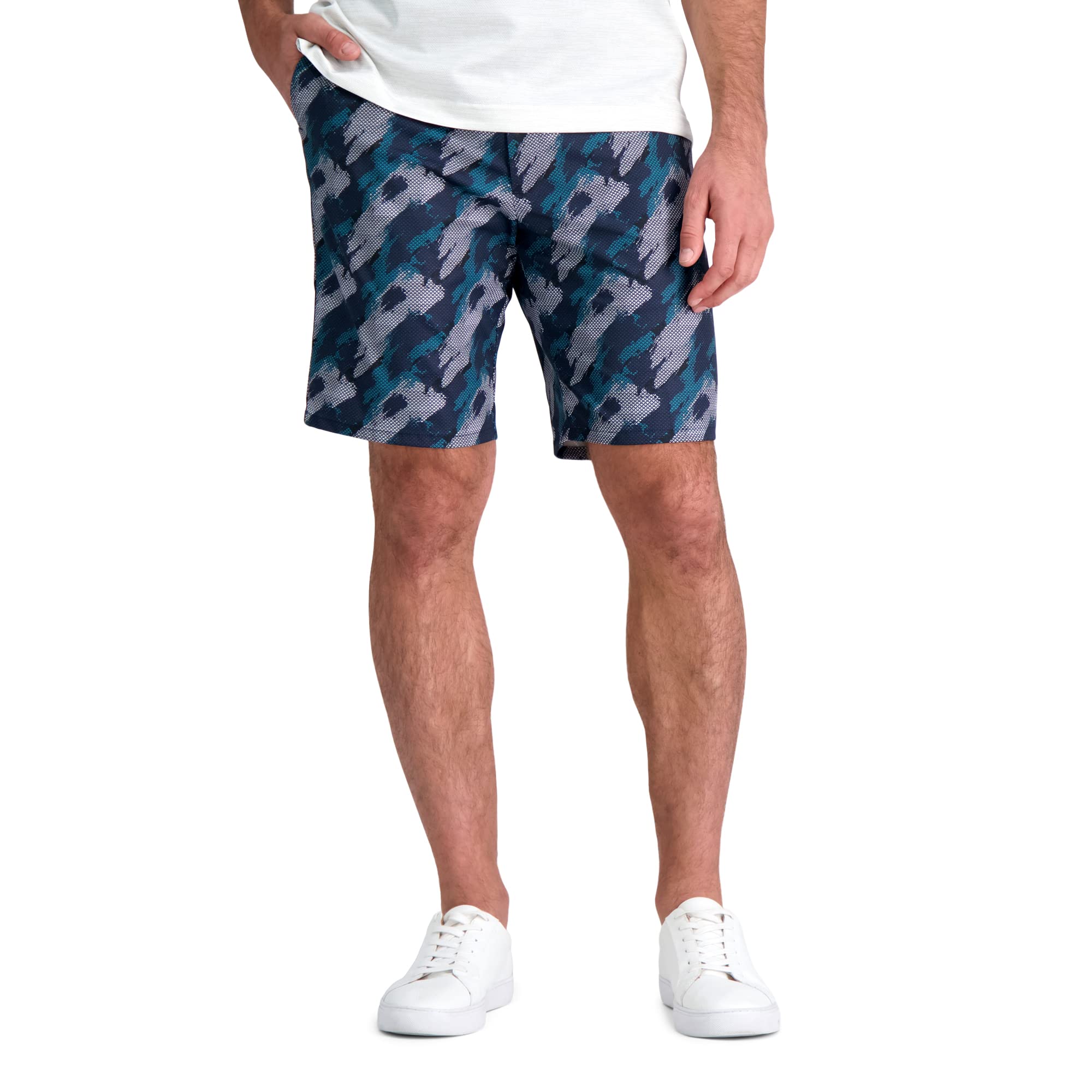 Haggar Men’s Hybrid Print Short, Navy, 32
