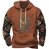 Zhyaj Classic Drawstring Hoodie for Men Classic Hooded Neck Long Floral Printed Sleeve Street Style Fall Sweatshirt with Kangaroo Pocket for Everydaywear