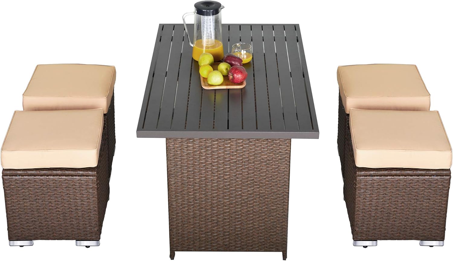 SUNVIVI OUTDOOR Outdoor Dining Table Patio Rectangular Dining Table Brown Wicker Aluminum Top Steel Frame : Garden & Outdoor