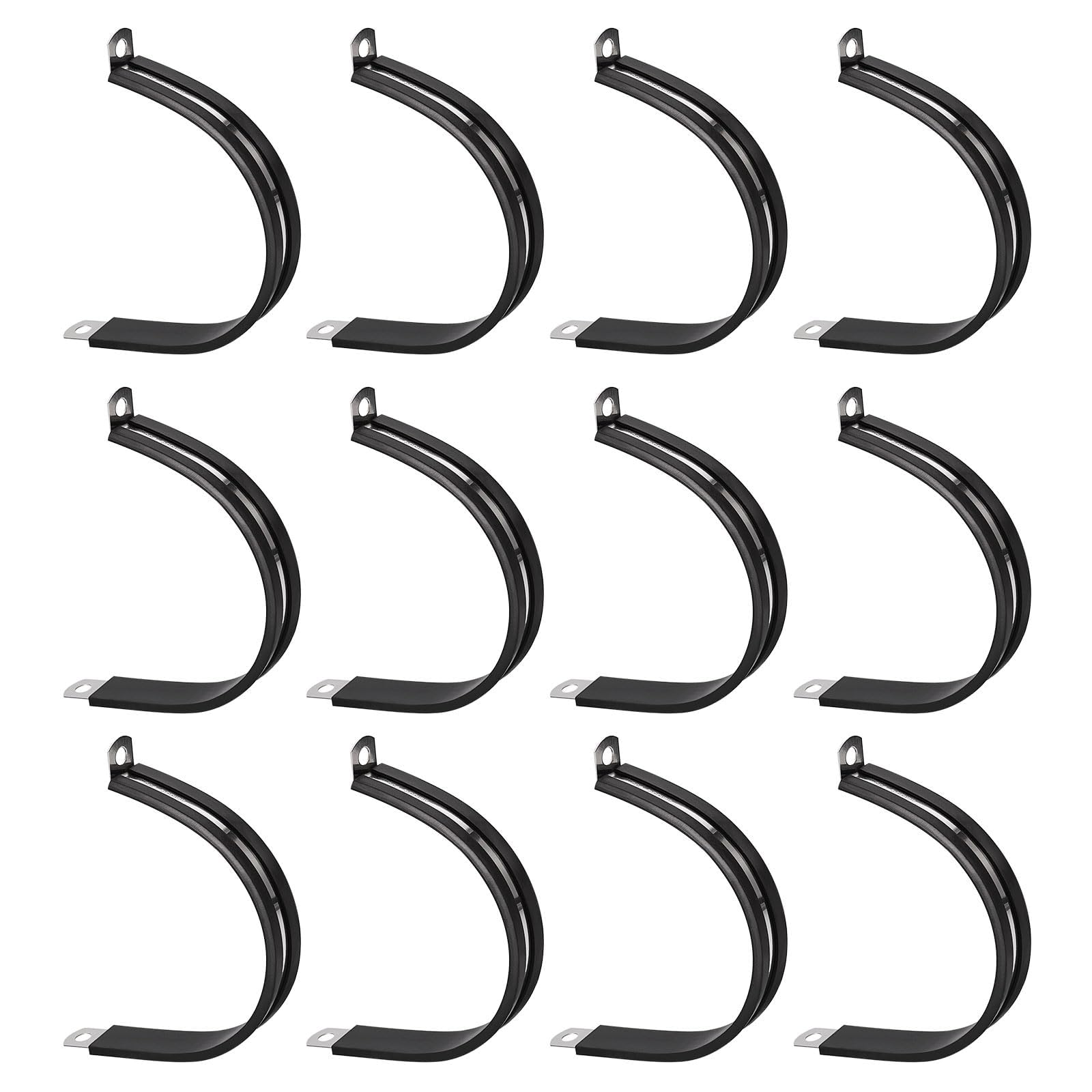 Unifizz 12Pcs 2-3/8 Inch(60mm) Cable Clamp, Rubber Cushioned Insulated Clamp 304 Stainless Steel R Shape Bracket Metal Hose Clamp Tube Holder for Pipe Wire Tube