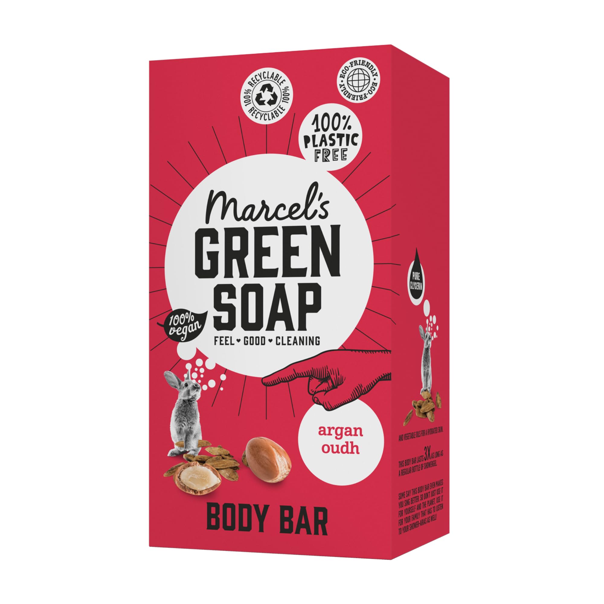 Marcel's Green Soap - Body Bar Argan & Oudh - Saves 3 bottles of regular Shower Gel - 100% Eco friendly - 100% Vegan - 97% Biodegradable - 150 G