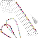 6 PCS Large Eye Curved Beading Needles with 1pc Bead Needle Threader, 5.3 Inch Flexible Beading Needle for Bead Spinner, Bead Needles for DIY Beading Jewelry Making Crafts