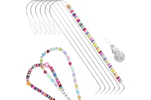 ASTER 6 PCS Large Eye Curved Beading Needles with 1pc Bead Needle Threader, 5.3 Inch Flexible Beading Needle for Bead Spinner, Bead Needles for DIY Beading Jewelry Making Crafts