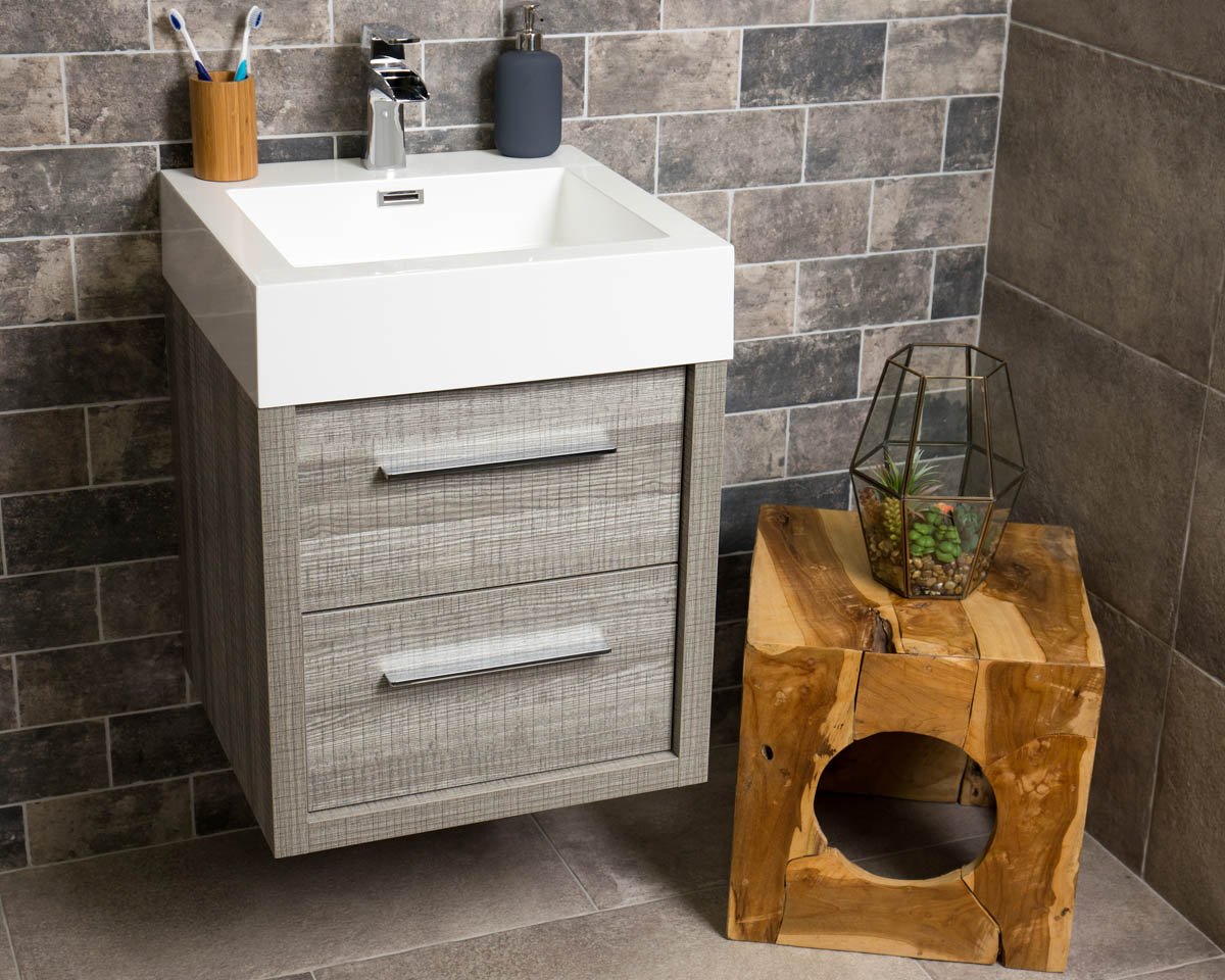 Tila Grey Oak Bathroom Wall Hung Vanity Unit Composite Resin Basin 50cm