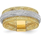JewelryWeb 14k Two-tone Gold Polished Textured Stretch Ring Ring for Women