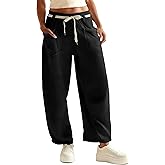 RIATOUR Womens Barrel Pants Wide Leg Drawstring Sweatpant Casual Baggy Palazzo Pants with Pockets