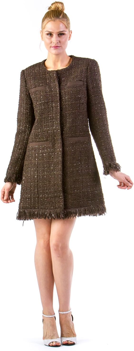 VERTIGO PARIS Women's Tweed Fringe Boucle Wool Blend Coat