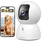 CINMOORE 5G Pet Camera Indoor with Phone App, 3K Cat Dog Cameras with Speaker, Pan-Tilt WiFi Baby Monitor Camera for Home Security, Pet/Facial AI Detection Motion Tracking, 2-Way Talk, 2.4G/5G Wi-Fi