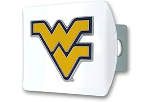 FANMATS 43612 West Virginia University Color Hitch Cover - White with Metal Chrome 3D Logo Emblem – Easy Installation on Truck, SUV, Car - Ideal Gift for Die Hard NCAA Fan