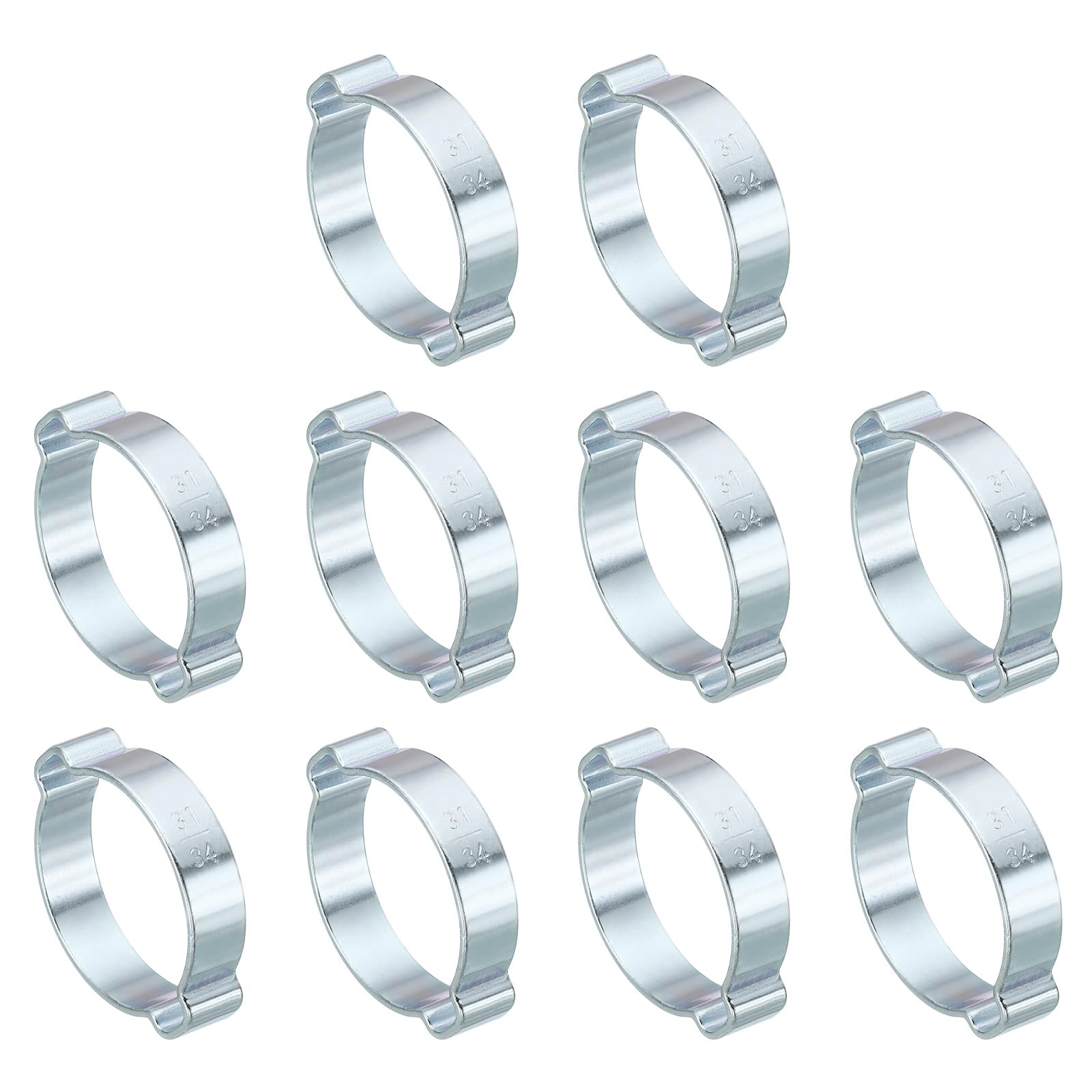 PATIKIL 30 Pack 31-34mm Double Ear Hose Clamp, Galvanized Steel Crimp Rings for Tubing Pipe Fitting Connections, Silver Tone