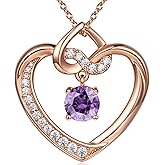 G&GEMSJEW Heart Birthstone Necklaces Gifts for Women Wife, Jewelry for Women Wedding Anniversary Birthday Gifts for Wife Girlfriend Mom Christmas Valentines Gifts S925 Sterling Silver
