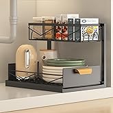CHIKESI Under Sink Organizer - 2 Tier Pull Out Cabinet Organizer with Sliding Drawers, Adjustable Metal Storage Shelf for Kitchen & Bathroom, Space Saving Storage Solution (Black, 1-Pack)