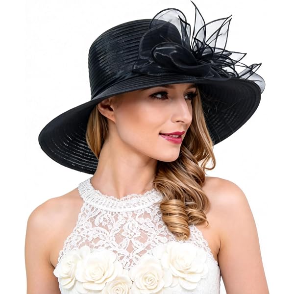 Women Derby Church Dress Hat Wide Brim Leaf Flower Bridal  display picture 1