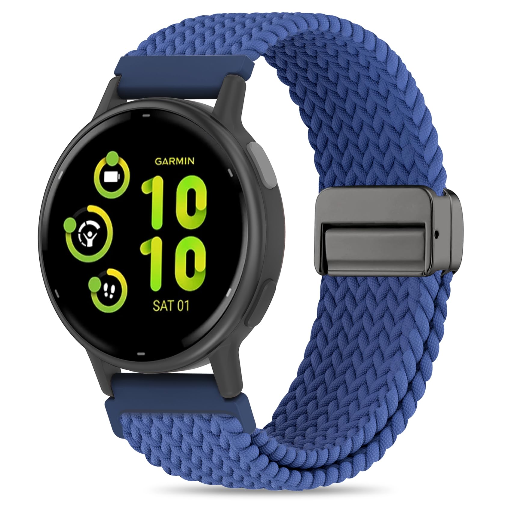 Folavii 20mm Magnetic Braided Nylon Band Compatible With Garmin Vivoactive 6/Vivoactive 5/3/3 Music Watch Bands, Quick Release Stretchy Strap Replacement for Venu Sq 2/Forerunner 55/165/245/645