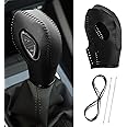 KSSZZCO Car Gear Shift Cover Leather for Ford EcoSport Escape/Fiesta/Fusion/Focus/C-Max Energi Wagon/Transit Gear Shift Knob Cover Protector Trim Vehicle Interior Accessories(Black)