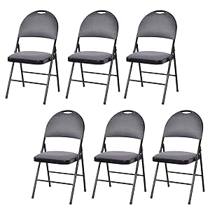Giantex 6-Pack Folding Chair with Handle Hole, Upholstered Padded Seat and Back with Metal Frame for Home Office Party Use, Grey