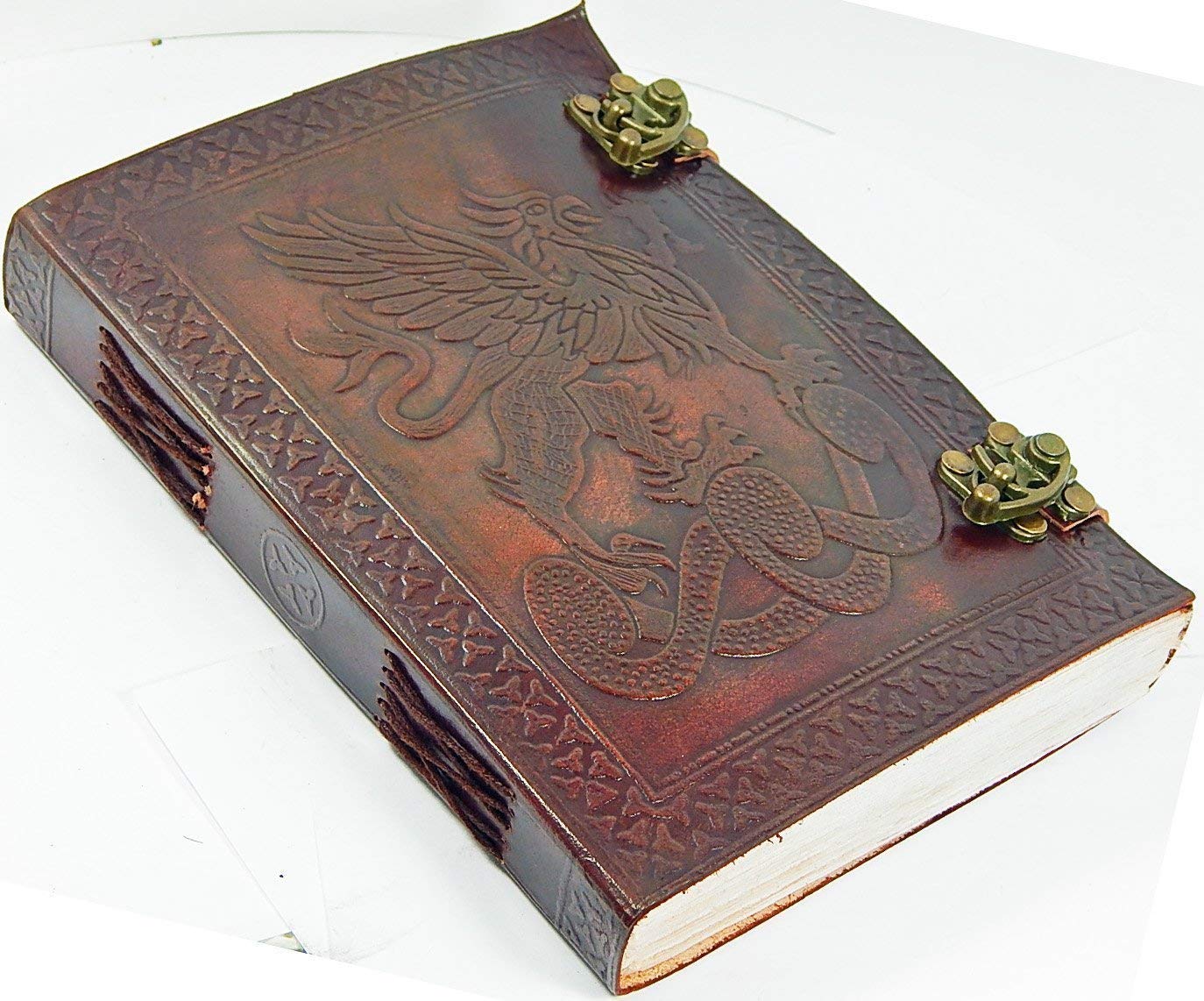 { HONEY LEATHER EXPORTERS} Double Dragon Hand Tooled Leather Blank Book