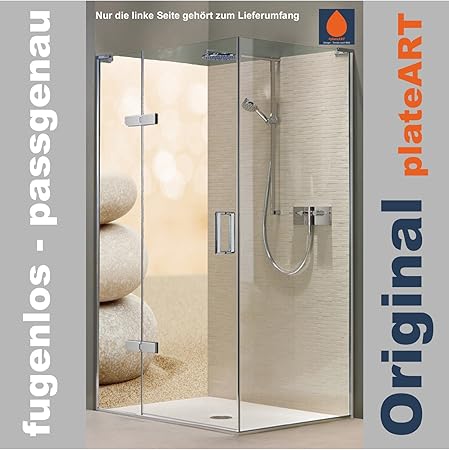 ORIGINAL plateART Rückwand Dusche Alu OHNE FUGEN, Eck-Duschrückwand Einzelplatte Fliesenspiegel Fliesenersatz, Steinverblende