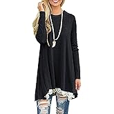 Women's Long Sleeve Lace Tunic Top Blouse Casual Swing Tunic Shirt Dress