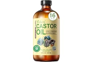 Yoken EWG Verified Castor Oil Glass Bottle 16 fl oz 100% Pure Natural Cold Pressed Castor Oil for Face, Body, Hair, Eyelash, Skin - Hexane Free, Unrefined, Virgin, Rich Fatty Acid for Caster Pack Wrap