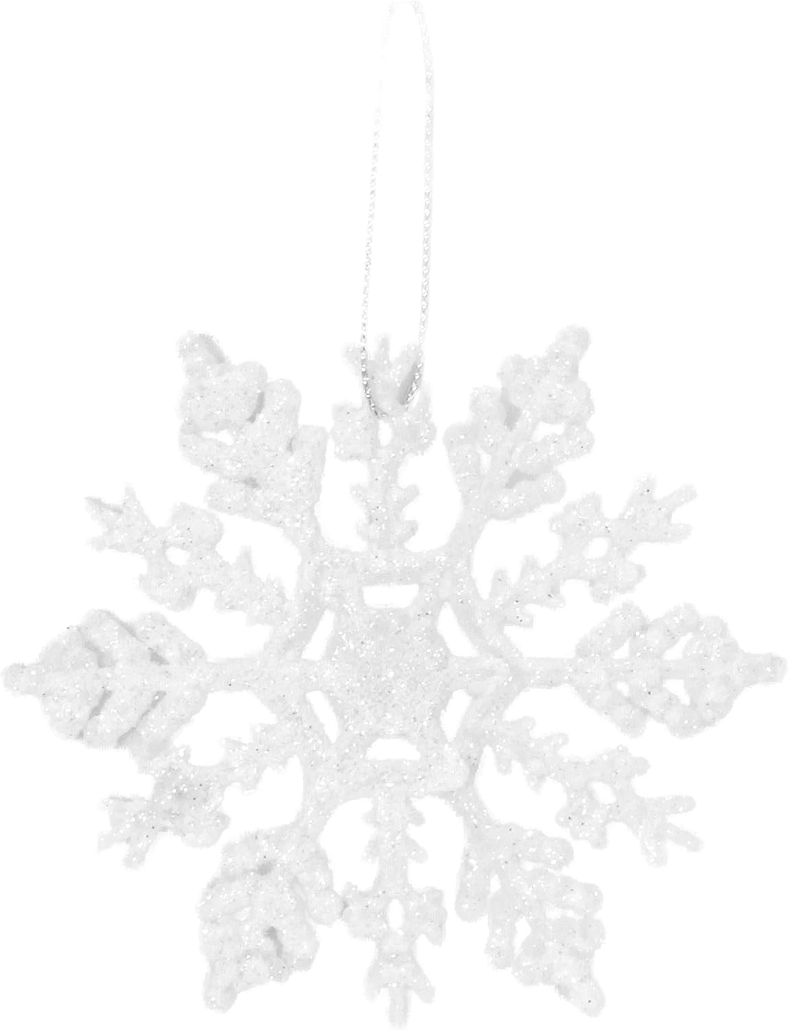 Pack of 12 10cm Glitter Snowflake Hanging Decorations Christmas