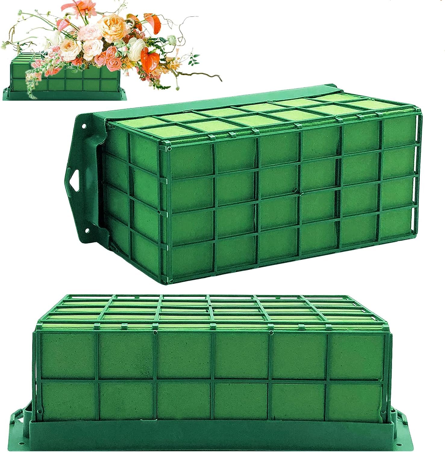 MEETOZ 2 Pieces Floral Foam Cage, Rectangular Flower Foam Holder, Wet and Dry Floral Foam for Fresh and Artificial Flowers, for Wedding Floral Arrangements, Home Decoration
