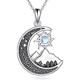 AINFQY Sun and Moon Necklace for Women 925 Sterling Silver Celtic Crescent Moon Pendant Blue Opal/White Opal/Abelone Shell/Labradorite/Moonstone Jewelry Gift for Teen Girls