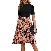 Annebouti Womens 2026 Short Sleeve Summer Spring Ribbed Modest Semi-Formal Teacher Casual Work Midi Dress with Pockets