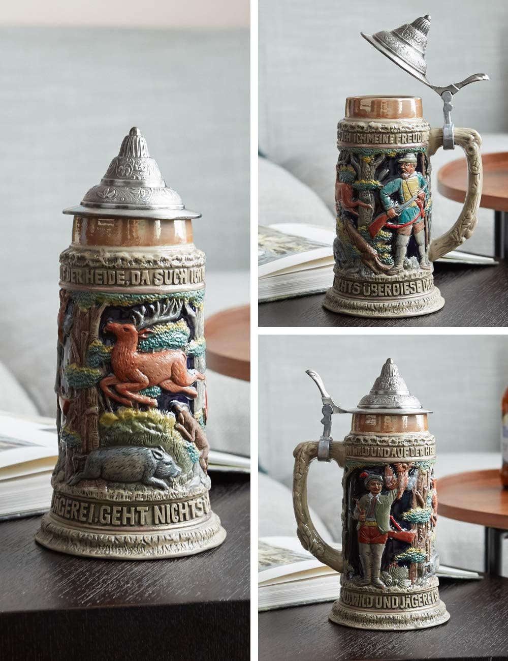 HAUCOZE Beer Stein Mug German Hunting Drinking Viking Tankard with Petwer Lid for Birthday Gifts Men Father Husband 0.6 Liter - Image 4