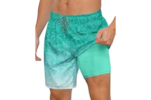 Cozople Mens Swimming Trunks with Compression Liner Swim Shorts 7 inch Quick Dry Bathing Suit Anti Chafe Boardshorts