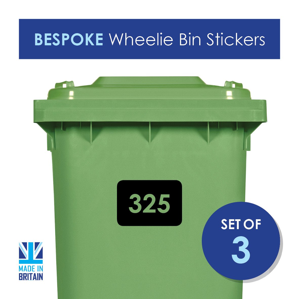 Displaypro 3 x Wheelie Bin Number Stickers Custom Dustbin House Graphic