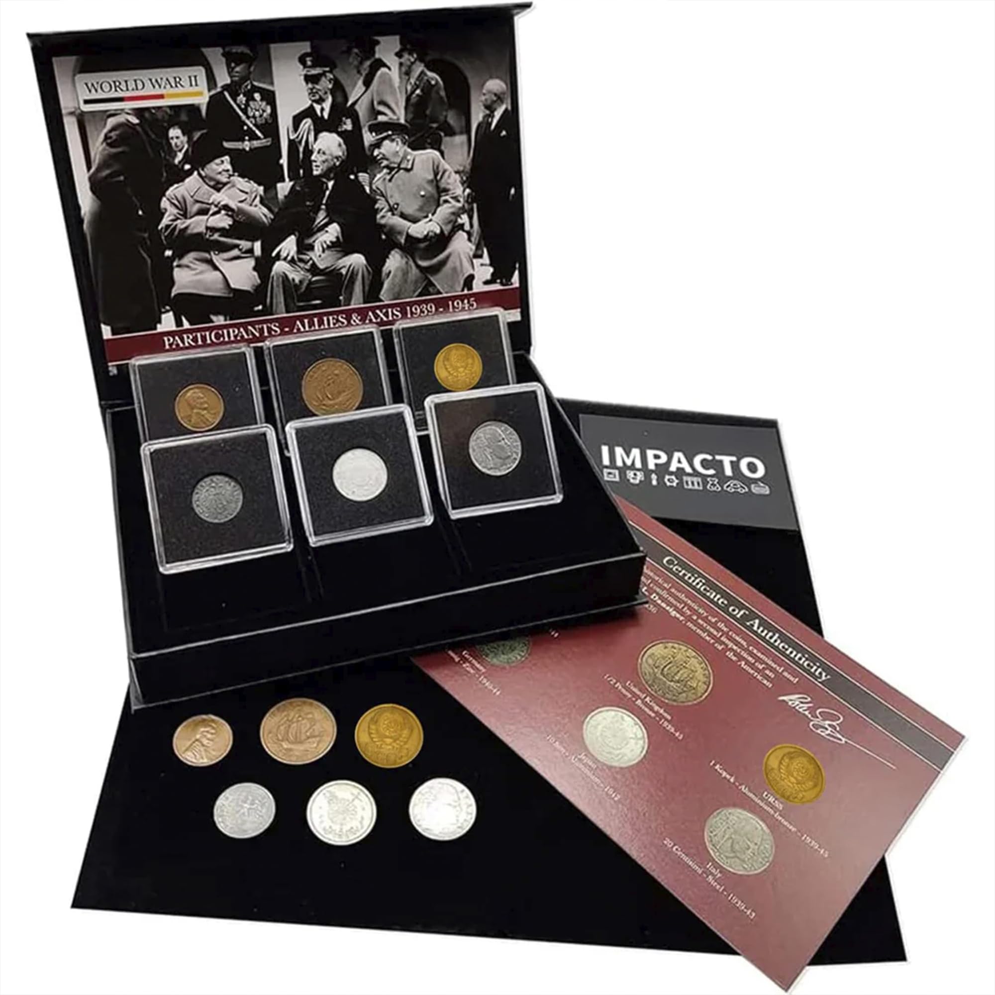 IMPACTO COLECCIONABLES WW2 World Currency - 6 Coins Used During The World War 2 by The Countries on Both Sides (1939-1945). WW2 Memorabilia - Axis and Allies Collection