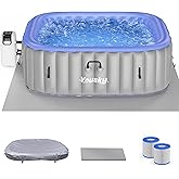 Inflatable Hot Tub 6-8 Person – Portable with 120 Bubble Jets, 104℉ Heating & Filtration System, Durable PVC Material, Hot Tu