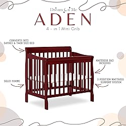 Dream On Me 3 in 1 Aden Convertible Mini Crib, Black