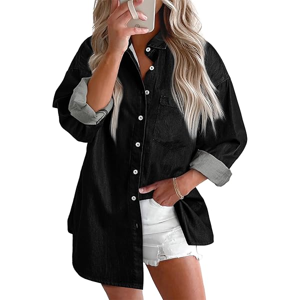 トップス amozon Amazon.com: Women's Button Down Denim Shirts Long Sleeve V