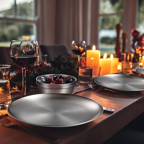 304 Stainless Steel Plates and Bowls Metal Camping Plates Reusable