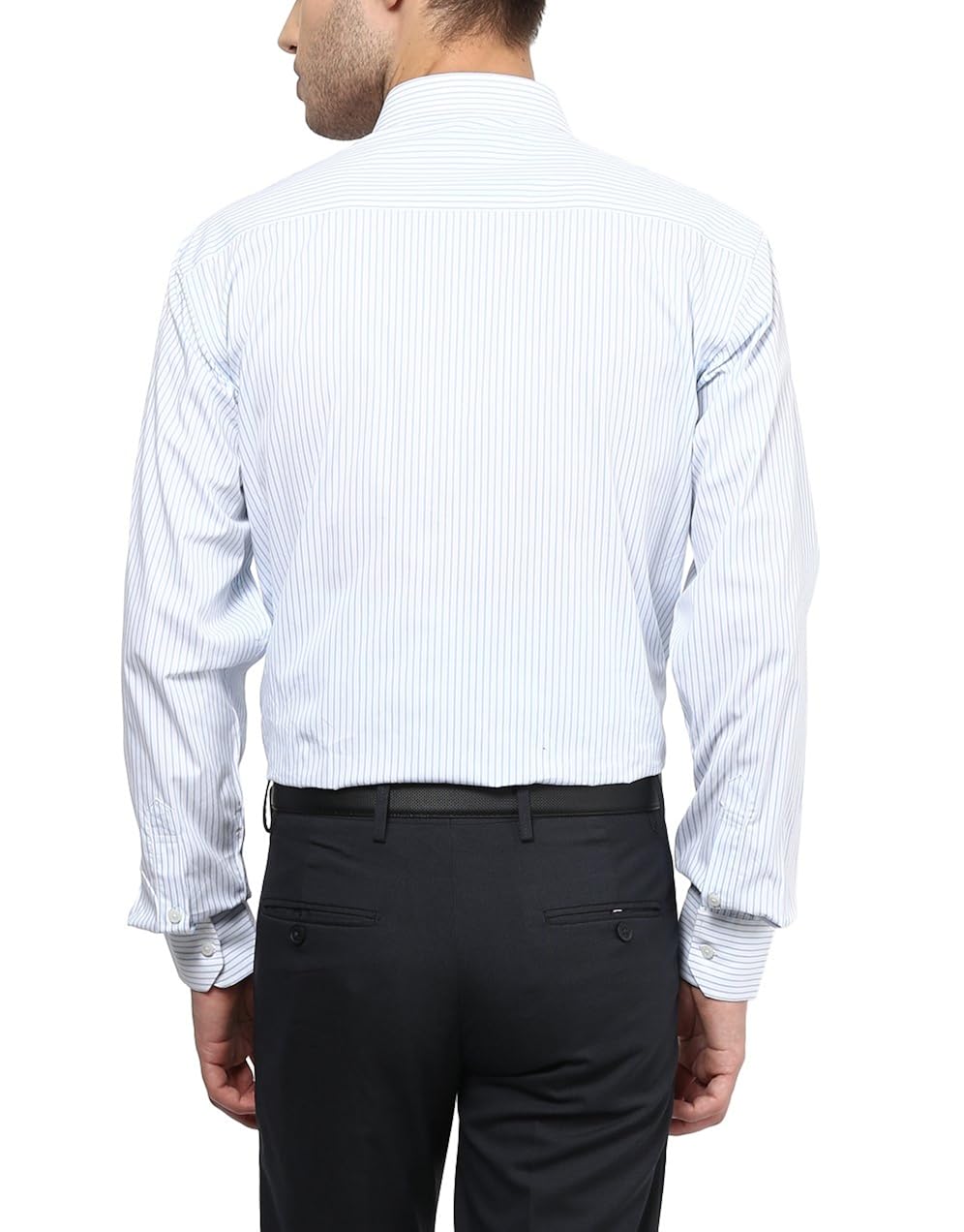 american crew men's full sleeve stripes shirt with pocket (white & sky blue)