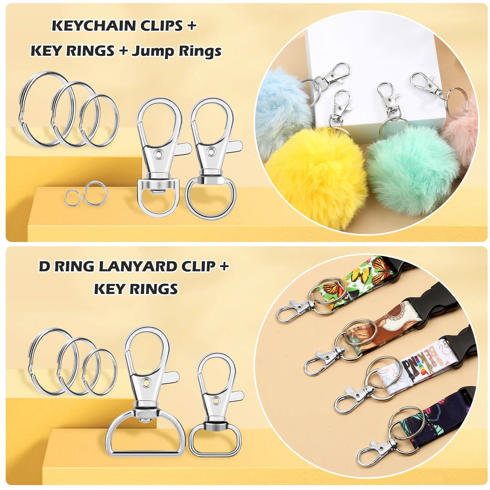 PAXCOO 300PCS Keychain Making Kit, Keychain Craft Supplies Including Key Chain Clips, Lanyard Snap Hooks, Key Rings and Jump Rings for Key Chain Making, Purse Making, Lanyard Making