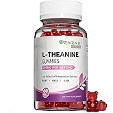 ZA'ZA K ORGANICS L-Theanine 200mg Gummy, L Theanine Supplement Gummies with GABA, 5-HTP & Magnesium Glycinate for Adults and Kids, Stress & Focus Support, Vegan Peach Flavor, 60 Chewable