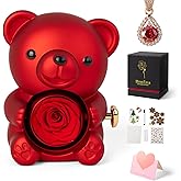 mountova Romantic Teddy Bear with Preserved Rose - Eternal Rose Flower with Necklace, Romantic Gifts in Jewlery Box for Her in Valentine's Day, Weddings, Anniversaries,Mother's Day &Bridal Showers