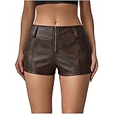 Floerns Women's Y2k Mini Shorts Zip Up Low Waist PU Leather Music Festival Hot Pants