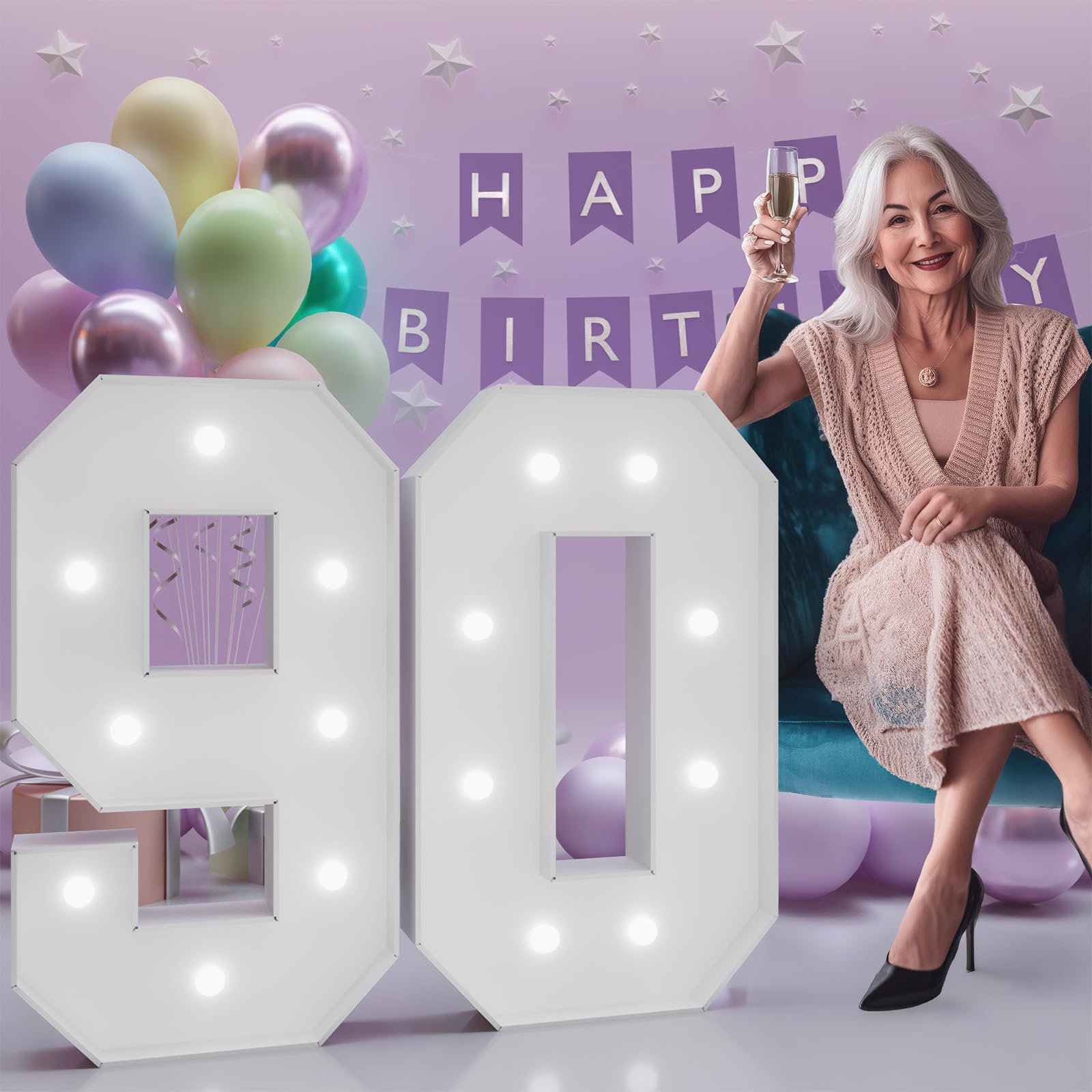Photo 1 of JoyMuse 3FT Light Up Numbers 90, 90th Birthday Decorations for Women Men Her Him, Marquee Numbers 3 Feet Tall Light Up Sign for Birthday Party Anniversary Decorations